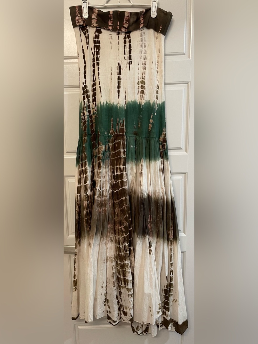 Boho Tie-Dye Maxi Dress in Cream, Green & Brown